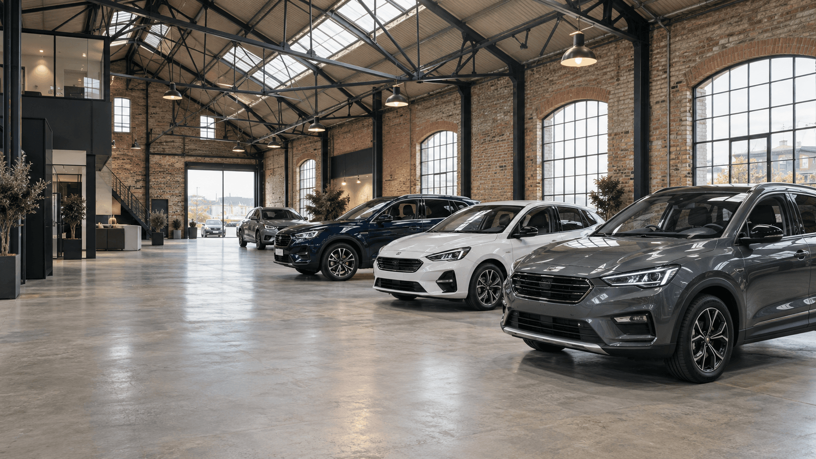 Used cars in an indoor showroom